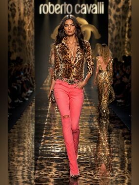 JUST CAVALLI, Roberto Cavalli slashed jeans , coral color